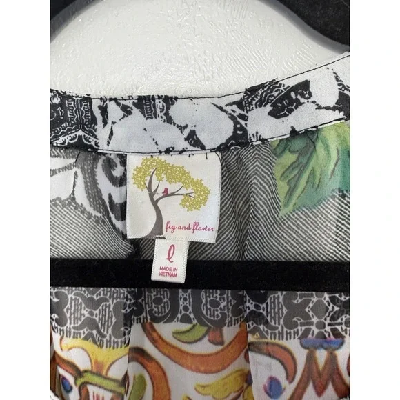 Fig And Flower 3/4 Sleeve Sheer Multiprint Blouse Size L - Picture 2 of 5